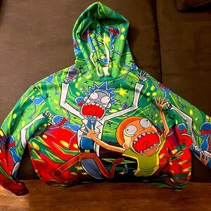 Rick and Morty graphic all-over art hoodie, men’s size L.